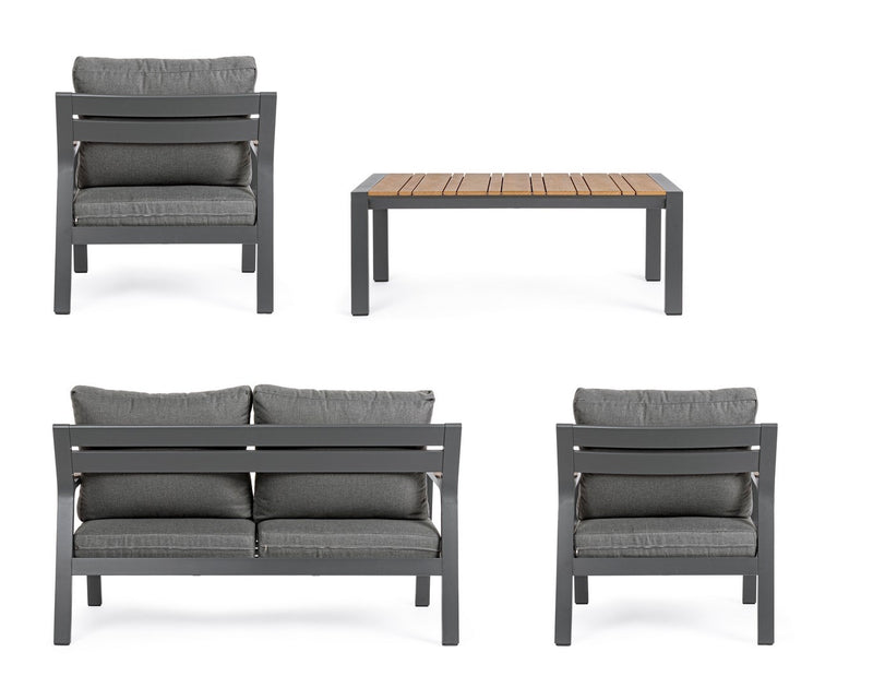 Set mobilier pentru gradina / terasa, Ernst Natural / Antracit, 2 fotolii + canapea 2 locuri + masa de cafea (5)