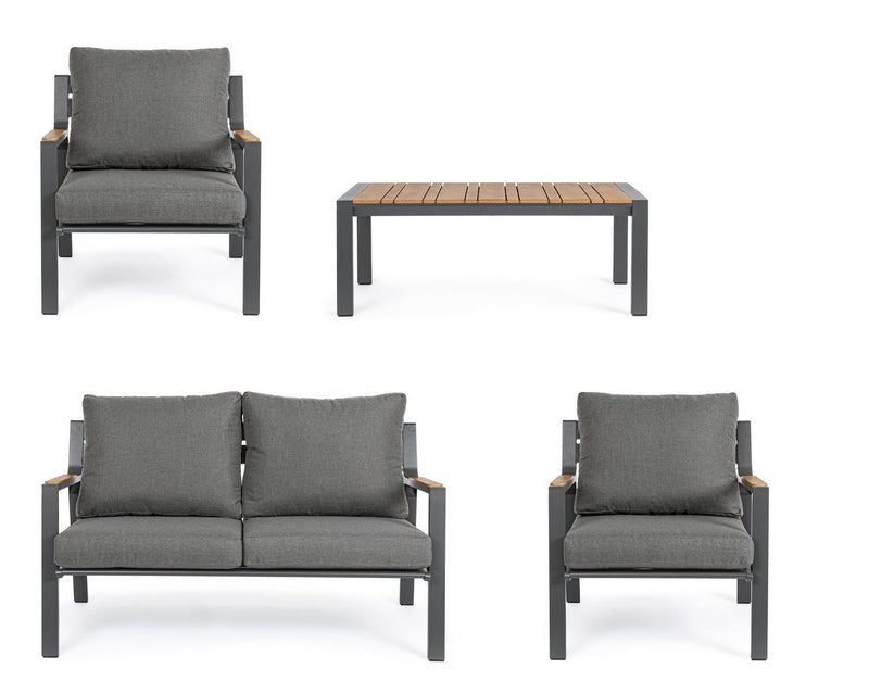 Set mobilier pentru gradina / terasa, Ernst Natural / Antracit, 2 fotolii + canapea 2 locuri + masa de cafea (4)