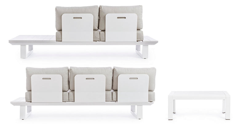 Set mobilier pentru gradina / terasa, Konnor Gri Deschis / Alb, canapea 2 locuri + canapea 3 locuri + masa de cafea (5)