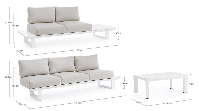 Set mobilier pentru gradina / terasa, Konnor Gri Deschis / Alb, canapea 2 locuri + canapea 3 locuri + masa de cafea (13)