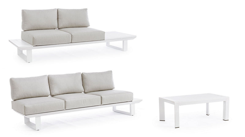 Set mobilier pentru gradina / terasa, Konnor Gri Deschis / Alb, canapea 2 locuri + canapea 3 locuri + masa de cafea (3)
