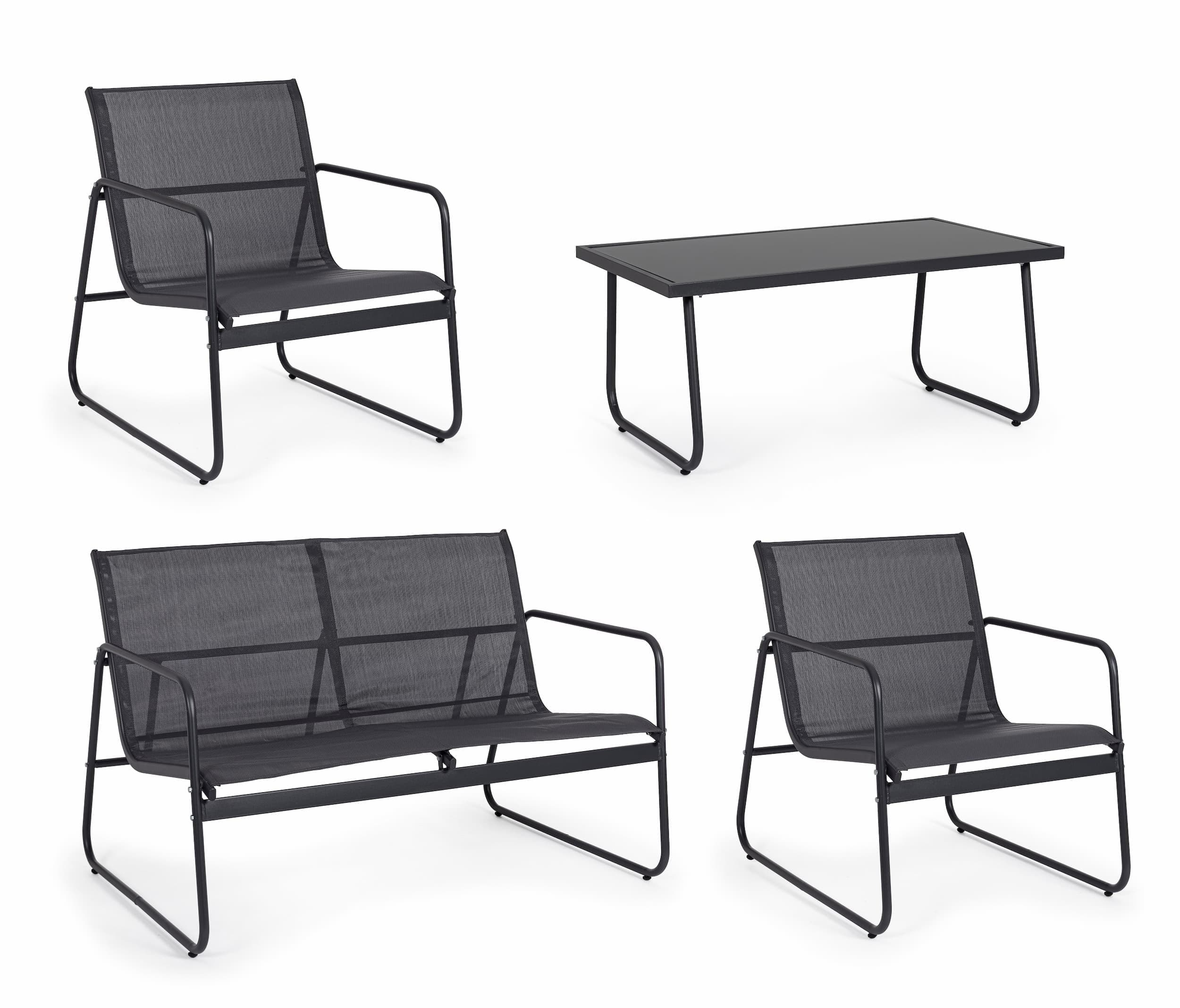 Set mobilier pentru gradina / terasa, Markus Antracit, banca 2 locuri + 2 scaune + masa de cafea (1)