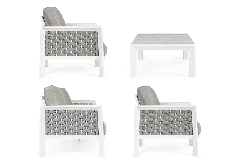 Set mobilier pentru gradina / terasa, Otavio Gri / Alb, 2 fotolii + canapea 3 locuri + masa de cafea (9)