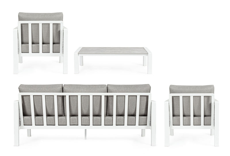 Set mobilier pentru gradina / terasa, Otavio Gri / Alb, 2 fotolii + canapea 3 locuri + masa de cafea (8)
