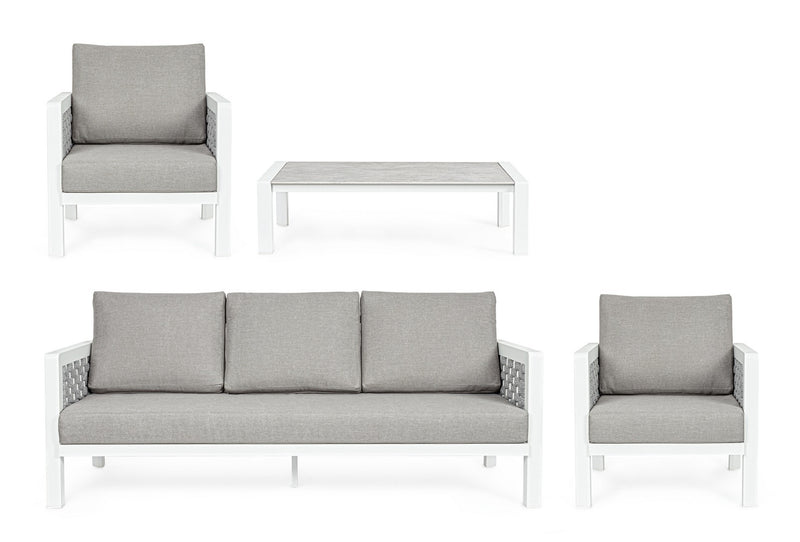 Set mobilier pentru gradina / terasa, Otavio Gri / Alb, 2 fotolii + canapea 3 locuri + masa de cafea (7)