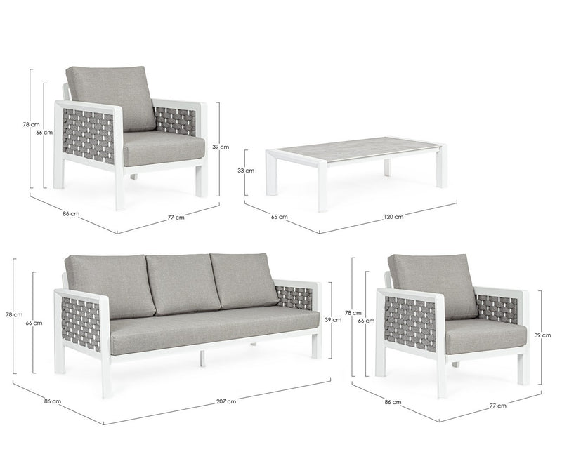 Set mobilier pentru gradina / terasa, Otavio Gri / Alb, 2 fotolii + canapea 3 locuri + masa de cafea (15)