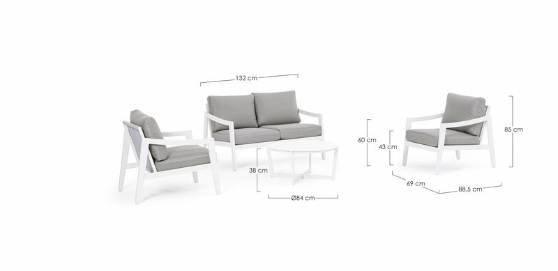 Set mobilier pentru gradina / terasa, Sirenus Gri Deschis / Alb, canapea 2 locuri + 2 fotolii + masa de cafea (8)