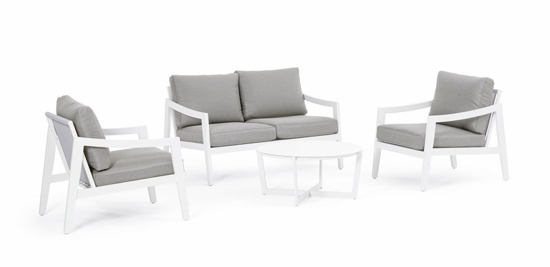 Set mobilier pentru gradina / terasa, Sirenus Gri Deschis / Alb, canapea 2 locuri + 2 fotolii + masa de cafea