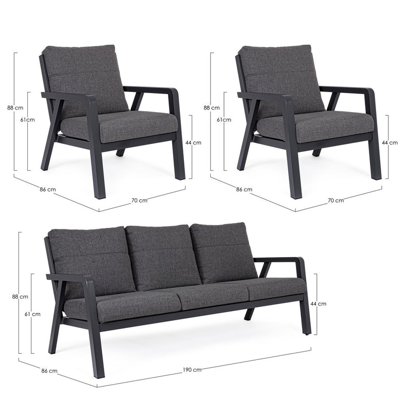 Set mobilier gradina / terasa, Truman Antracit, canapea 3 locuri + 2 fotolii fixe (12)