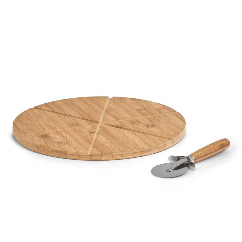 Set platou de servire din bambus cu taietor Pizza Natural, Ø32xH1,5 cm