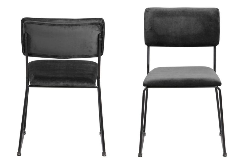 Set 2 scaune tapitate cu stofa si picioare metalice Cornelia Velvet Gri Inchis / Negru, l50xA53,5xH80 cm (3)