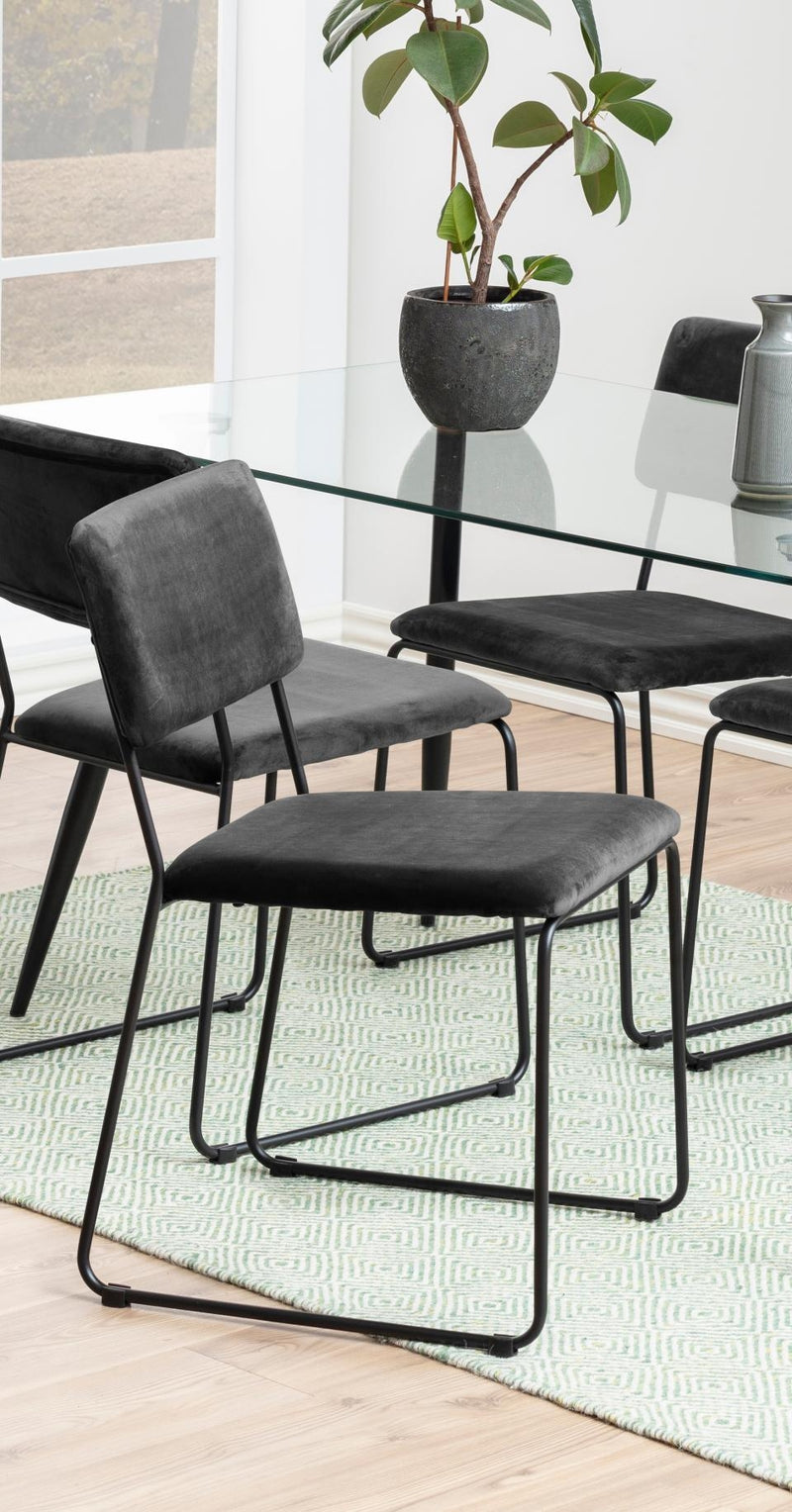 Set 2 scaune tapitate cu stofa si picioare metalice Cornelia Velvet Gri Inchis / Negru, l50xA53,5xH80 cm (2)