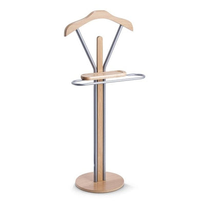 Suport din metal si MDF pentru haine, Valet Stand Gri / Natural, l44xA30xH108 cm