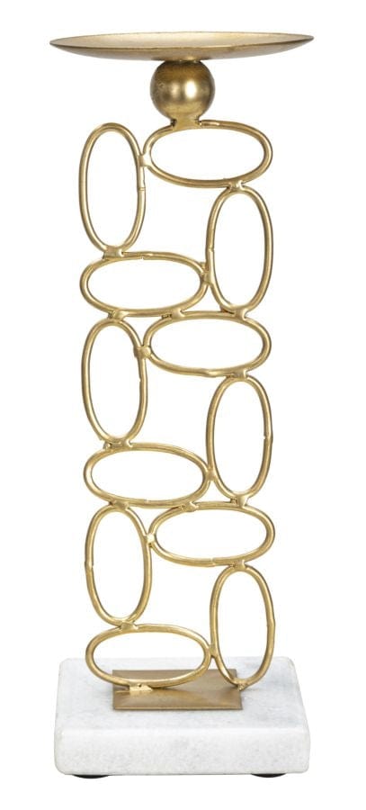 Suport lumanare din metal si marmura Bubbles Tall Auriu / Alb, Ø10xH27 cm (3)
