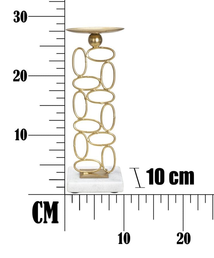 Suport lumanare din metal si marmura Bubbles Tall Auriu / Alb, Ø10xH27 cm (7)