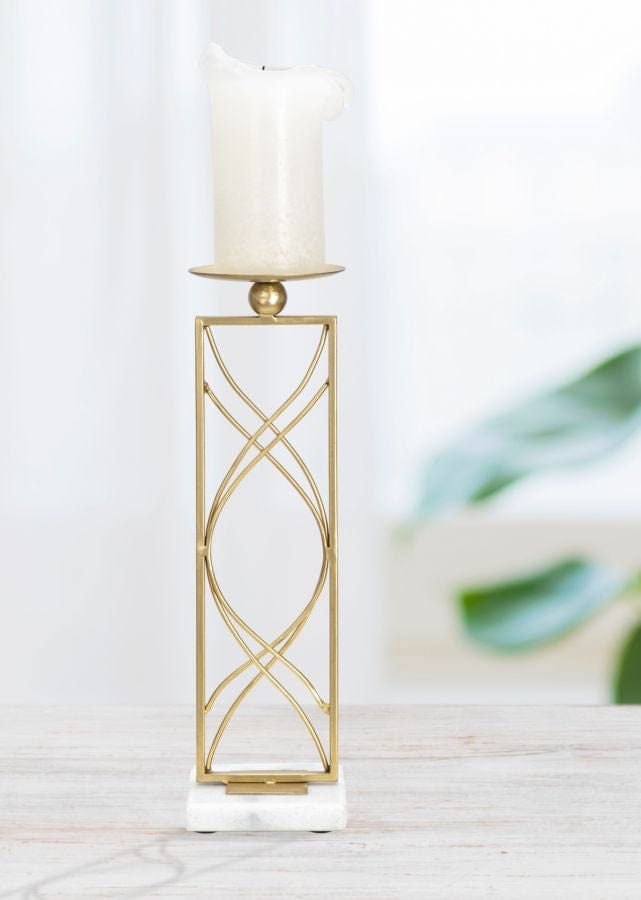 Suport lumanare din metal si marmura Exy Auriu / Alb, Ø10xH35 cm (1)