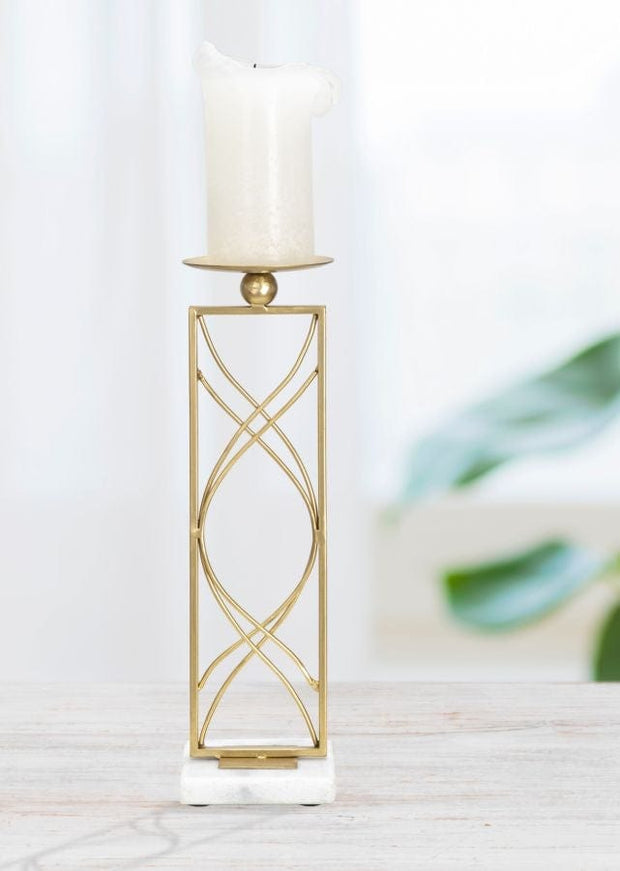 Suport lumanare din metal si marmura Exy Auriu / Alb, Ø10xH35 cm (1)