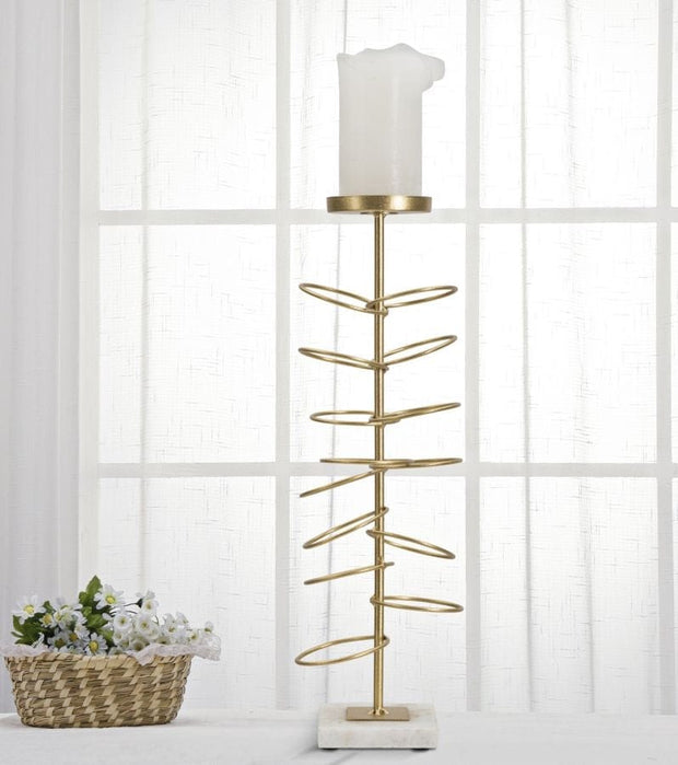 Suport lumanare din metal si marmura, Rings Small Auriu / Alb, L14xl13xH46 cm (1)