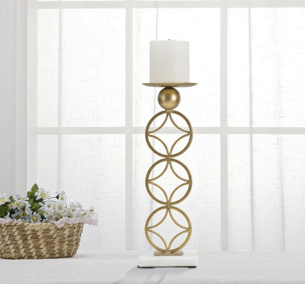 Suport lumanare din metal si marmura, Star Auriu / Alb, L10xl10xH32 cm (1)