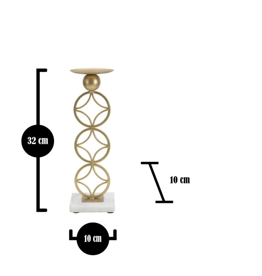 Suport lumanare din metal si marmura, Star Auriu / Alb, L10xl10xH32 cm (5)