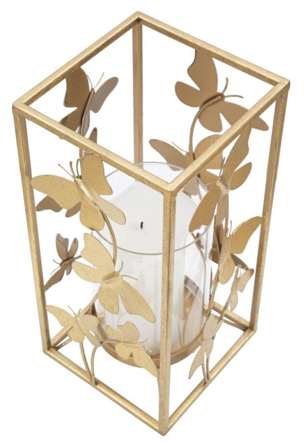 Suport lumanare din metal si sticla Butterfly Glam Auriu, l14xA14xH29 cm (3)