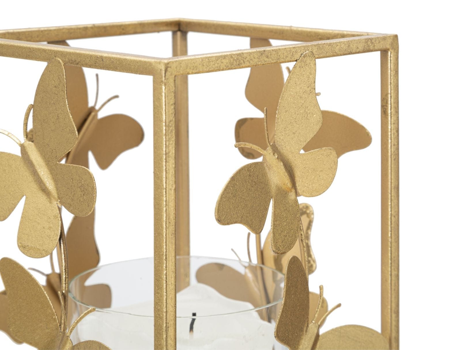 Suport lumanare din metal si sticla Butterfly Glam Auriu, l14xA14xH29 cm (4)