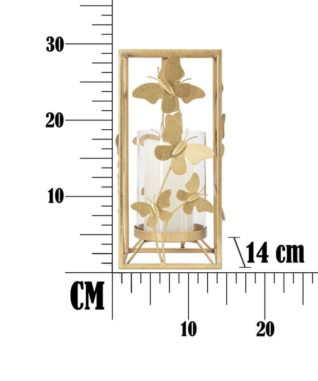 Suport lumanare din metal si sticla Butterfly Glam Auriu, l14xA14xH29 cm (6)