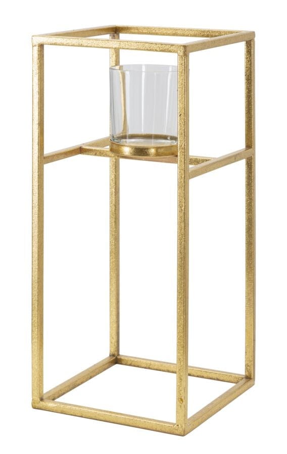 Suport lumanare din metal si sticla, Elegant Glam Tall Auriu, L15xl15xH35 cm (1)