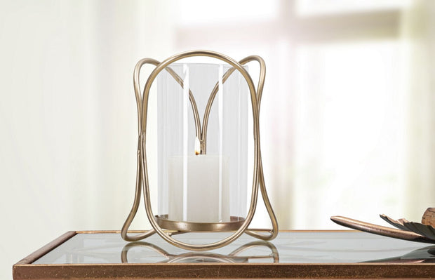 Suport lumanare din metal si sticla, Glox A Auriu Antichizat, Ø16xH21,5 cm (1)