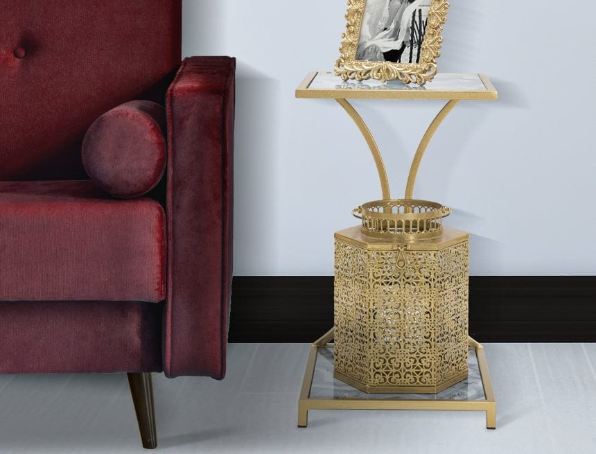 Suport lumanare din metal si sticla, Goldy Tall Auriu, l25xA21xH33 cm (1)