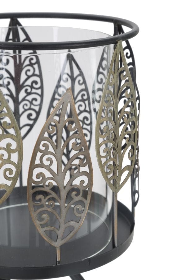 Suport lumanare din metal si sticla, Iron Leaf Negru / Aramiu, Ø15xH24 cm (4)