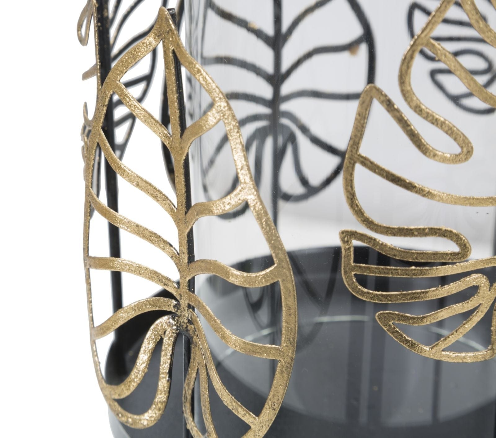 Suport lumanare din metal si sticla, Iron Wild Leaf Negru / Auriu, Ø15xH23,3 cm (3)