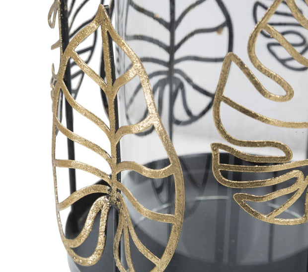 Suport lumanare din metal si sticla, Iron Wild Leaf Negru / Auriu, Ø15xH23,3 cm (3)