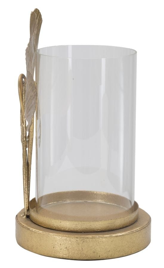Suport lumanare din metal si sticla, Leaf Auriu, l17xA12xH21 cm (3)