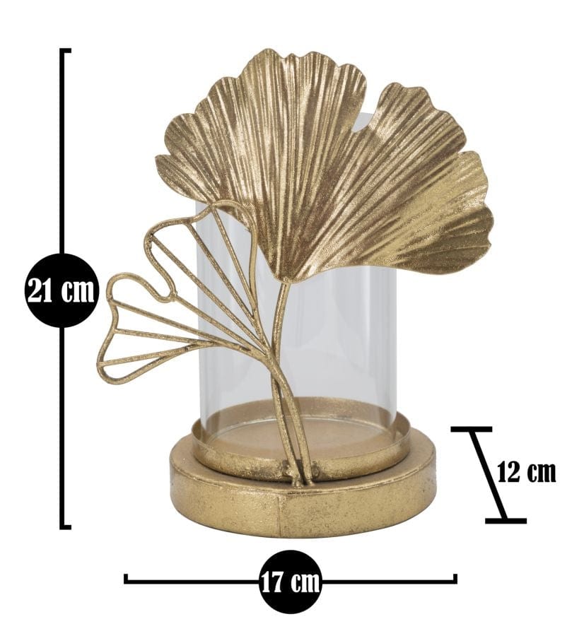 Suport lumanare din metal si sticla, Leaf Auriu, l17xA12xH21 cm (5)