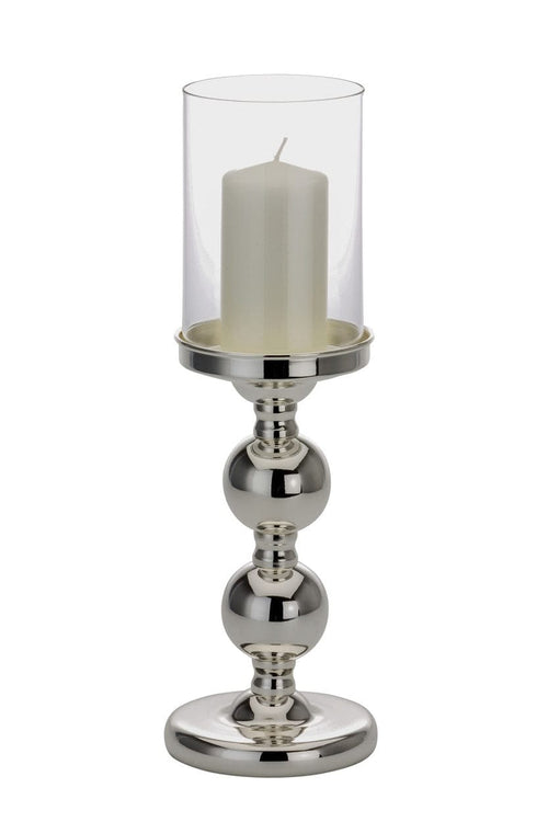 Suport lumanare, din sticla si metal argintat Spherical Dark Medium Argintiu, Ø11,5xH34 cm