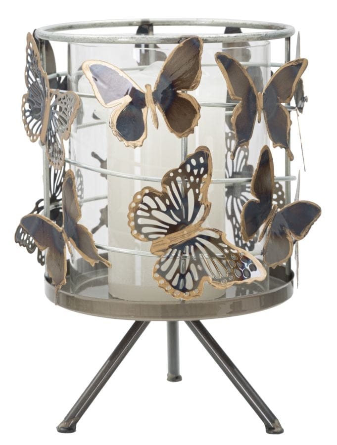 Suport lumanare din sticla si metal, Farfalle Multicolor, Ø15xH23,3 cm (1)