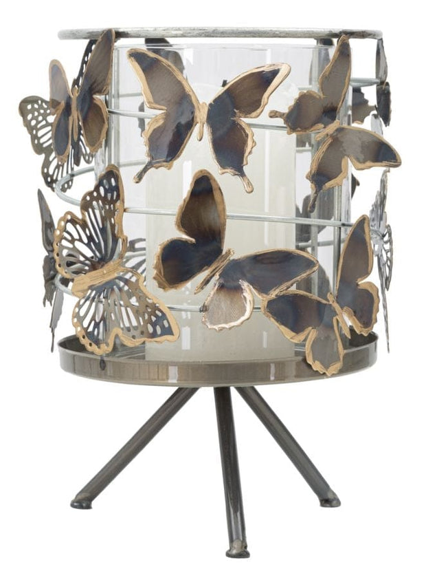 Suport lumanare din sticla si metal, Farfalle Multicolor, Ø15xH23,3 cm (2)