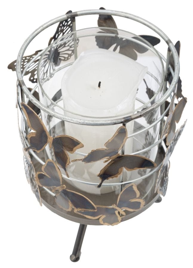 Suport lumanare din sticla si metal, Farfalle Multicolor, Ø15xH23,3 cm (3)