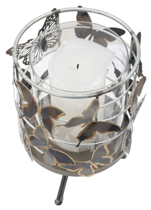 Suport lumanare din sticla si metal, Farfalle Multicolor, Ø15xH23,3 cm (3)