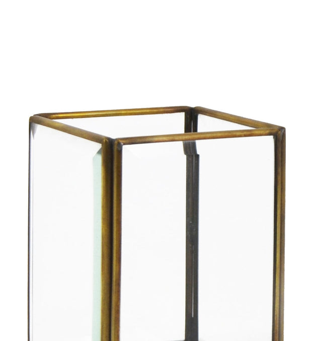 Suport lumanare din sticla si metal, Square Bezel Transparent / Alama, L8xl8xH10 cm (1)