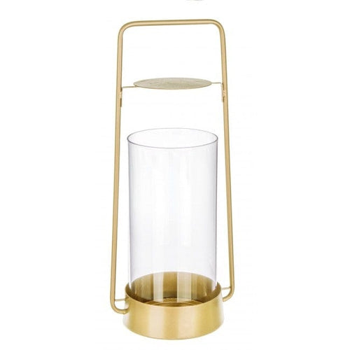 Suport lumanare din sticla si metal Zaira Auriu, l17xA13,5xH40 cm