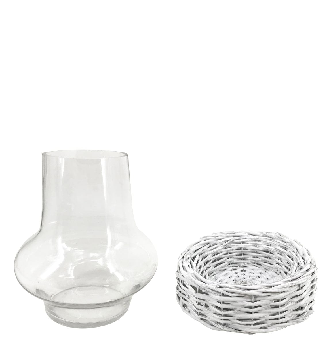 Suport lumanare din sticla si rachita, Smith Large Transparent / Alb, Ø25xH32 cm (1)