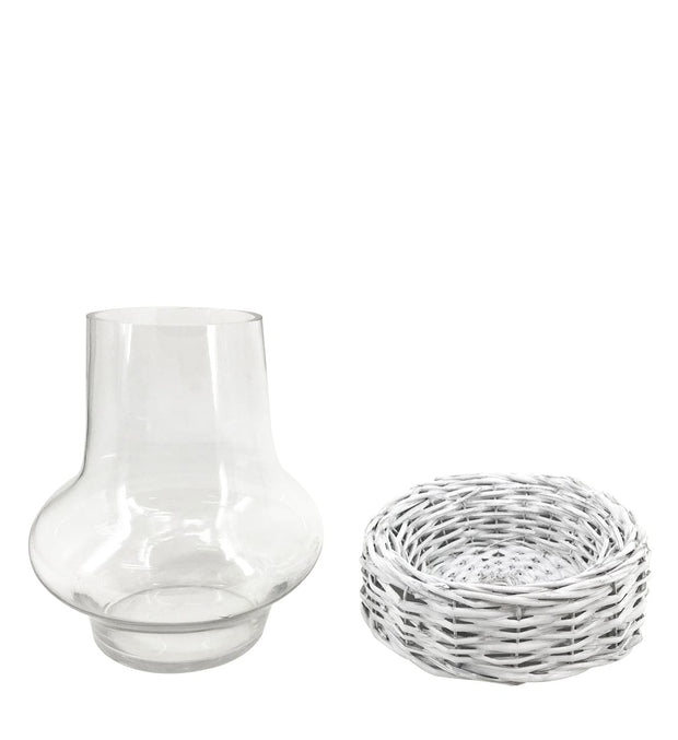 Suport lumanare din sticla si rachita, Smith Large Transparent / Alb, Ø25xH32 cm (1)