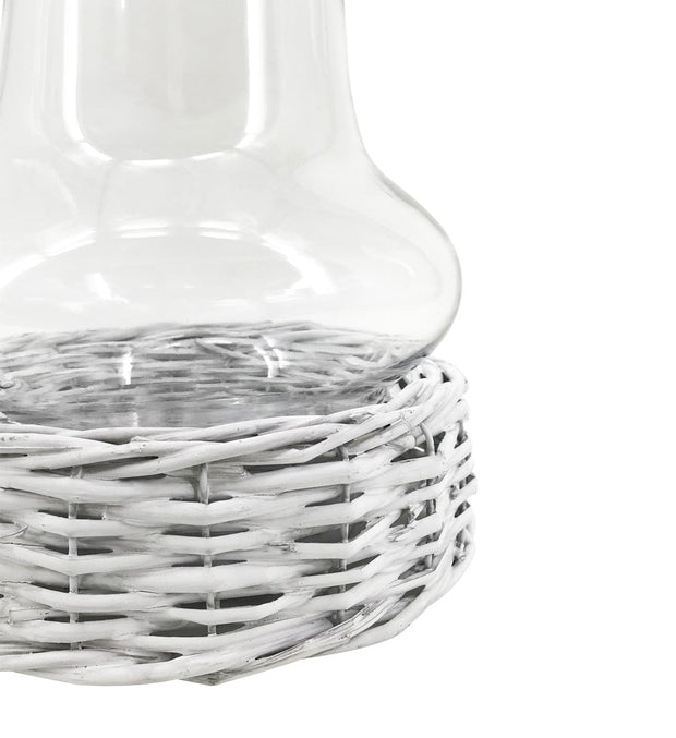 Suport lumanare din sticla si rachita, Smith Large Transparent / Alb, Ø25xH32 cm (3)