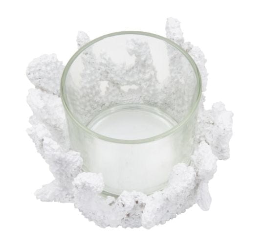 Suport lumanare din sticla si rasina Corallo Alb, Ø12,5xH9 cm (1)