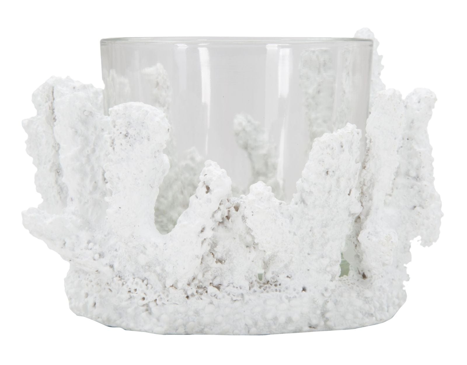 Suport lumanare din sticla si rasina Corallo Alb, Ø12,5xH9 cm (2)