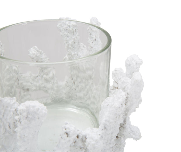 Suport lumanare din sticla si rasina Corallo Alb, Ø12,5xH9 cm (3)