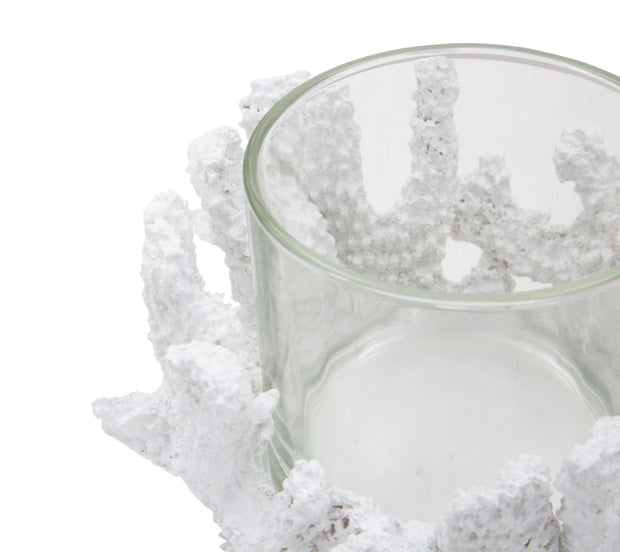 Suport lumanare din sticla si rasina Corallo Alb, Ø12,5xH9 cm (4)