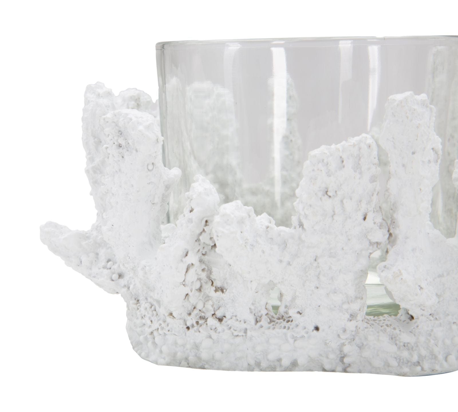 Suport lumanare din sticla si rasina Corallo Alb, Ø12,5xH9 cm (5)